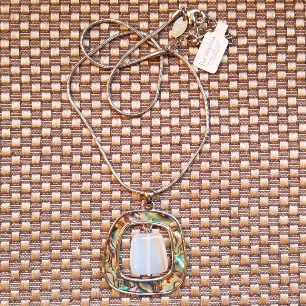 Lia Sophia abalone, clear stone & silver Necklace